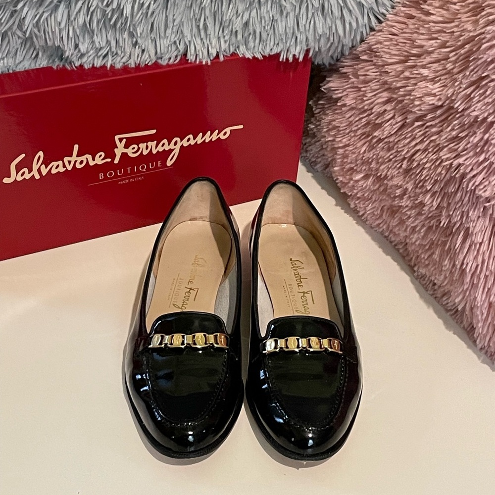 Salvatore Ferragamo Black patent leather loafers